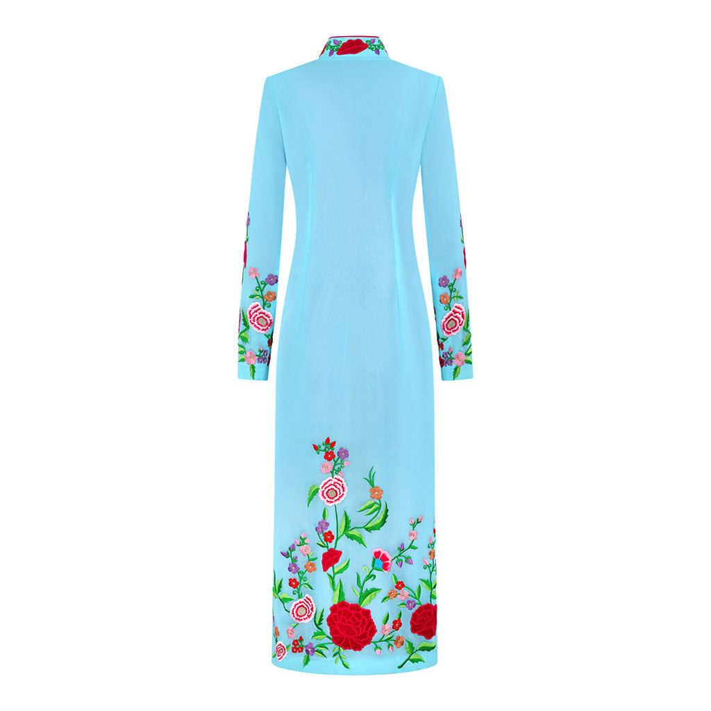 Light Blue Spring Tide Embroidered Nehru Long Coat