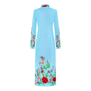 Light Blue Spring Tide Embroidered Nehru Long Coat