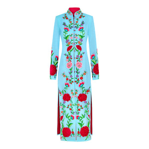 Light Blue Spring Tide Embroidered Nehru Long Coat