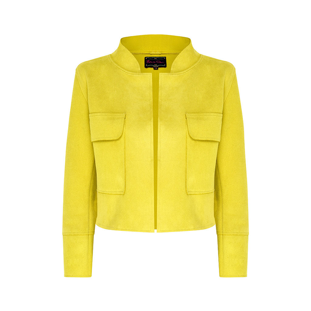 Lime Yellow Faux Suede Maya Cropped Jacket