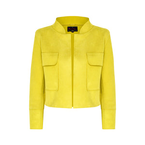Lime Yellow Faux Suede Maya Cropped Jacket