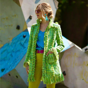 Lime Fringed Tweed Lacy Coat