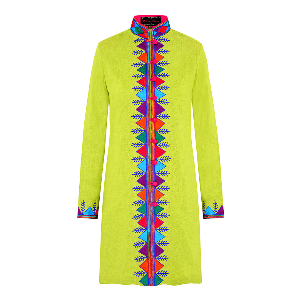 Lime Nomad Verdon Linen Nehru Jacket