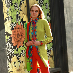 Lime Nomad Verdon Linen Nehru Jacket