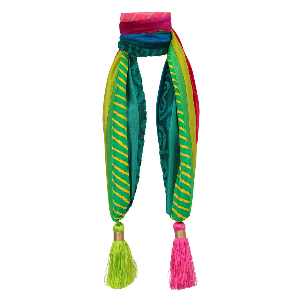 Lime/Pink Silk Mix Tassel Scarf