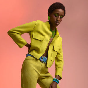 Lime Yellow Faux Suede Maya Cropped Jacket