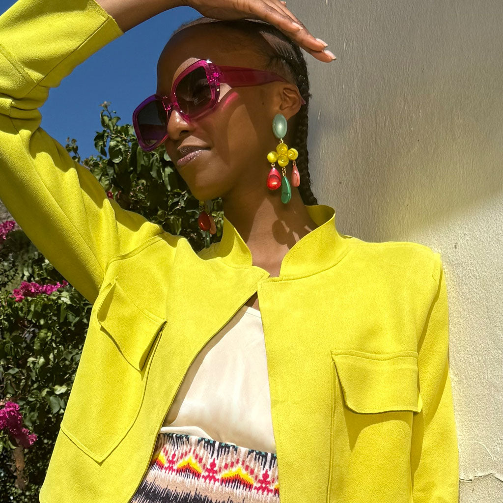 Lime Yellow Faux Suede Maya Cropped Jacket