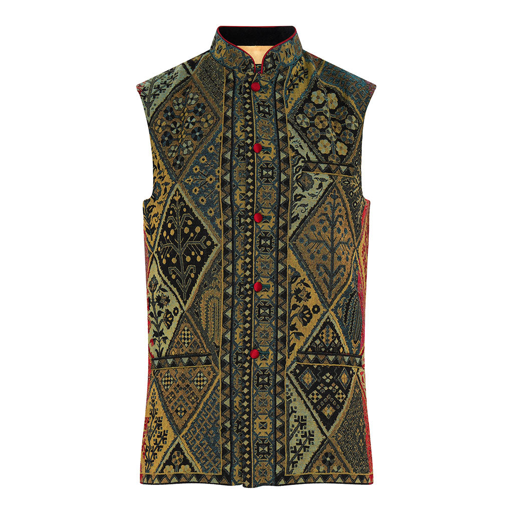 Mens Jade/Red Paisley Shawl Waistcoat