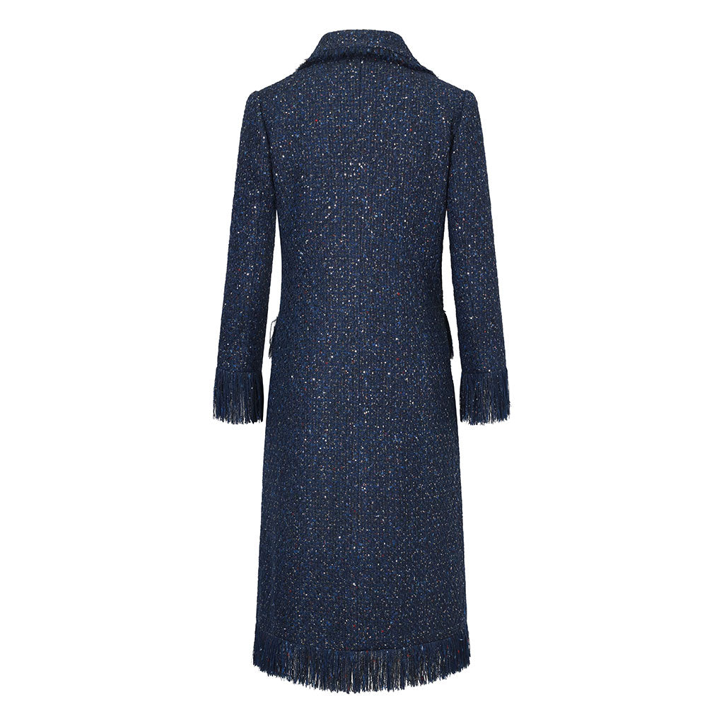 Midnight Blue Fringed Wool Ava Coat Beatrice von Tresckow