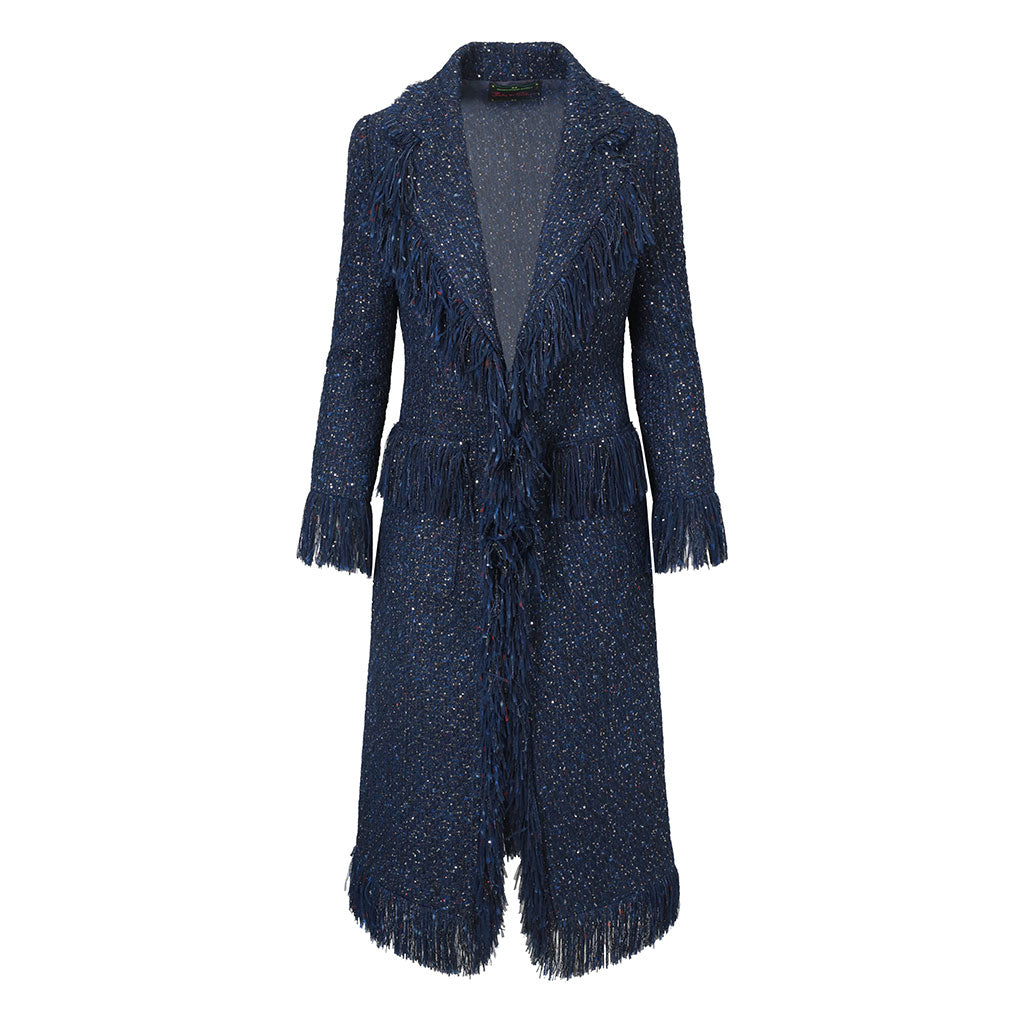 Midnight Blue Fringed Wool Ava Coat