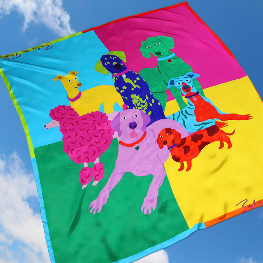 Multi Poochie Square Silk Scarf