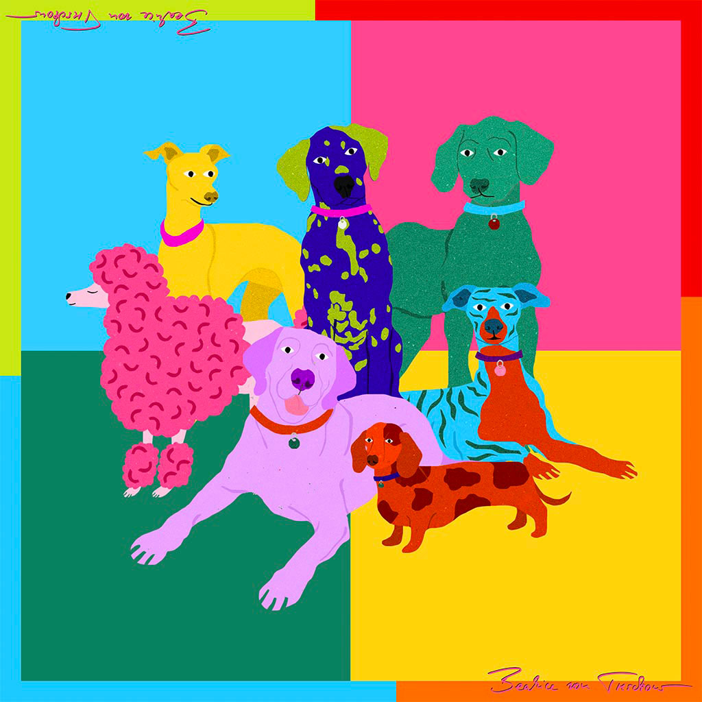 Multi Poochie Square Silk Scarf