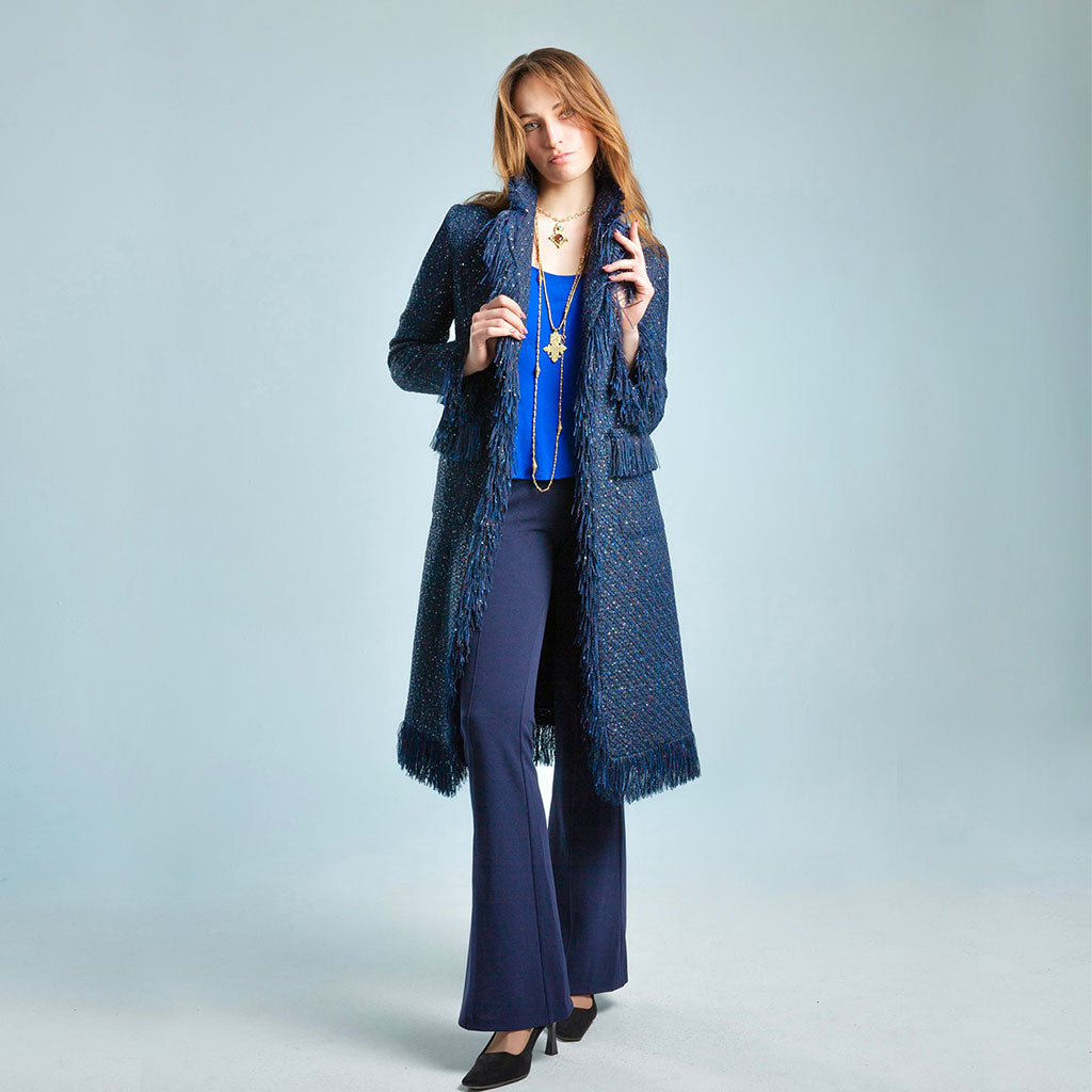 Midnight Blue Fringed Wool Ava Coat