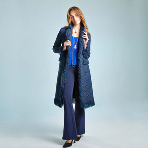 Midnight Blue Fringed Wool Ava Coat