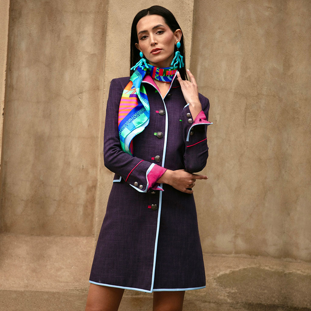 Navy/Dark Pink Linen Cavalier Jacket