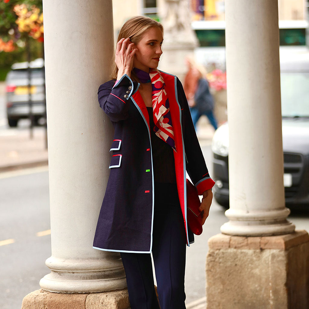 Navy/Dark Pink Linen Cavalier Jacket