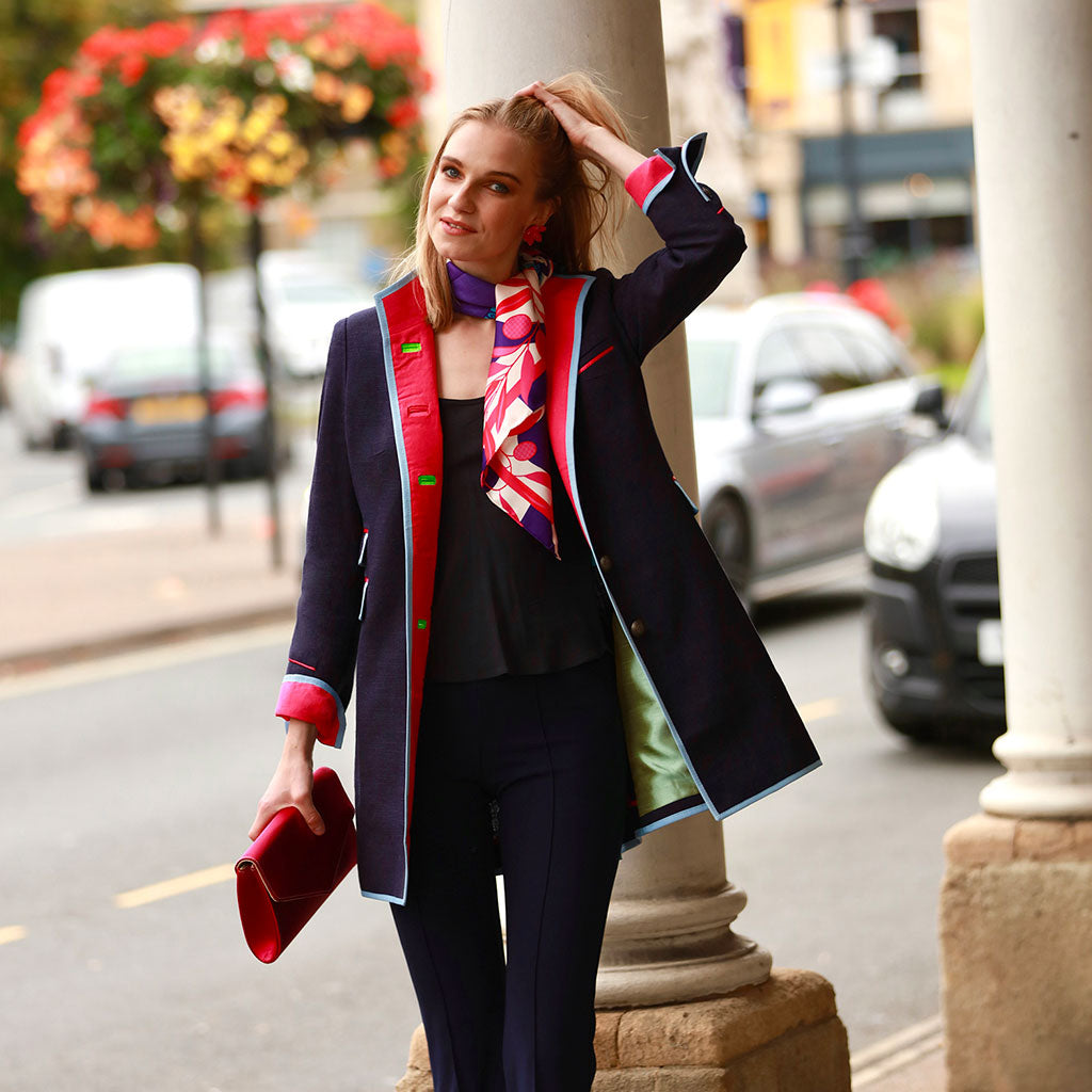 Navy/Dark Pink Linen Cavalier Jacket