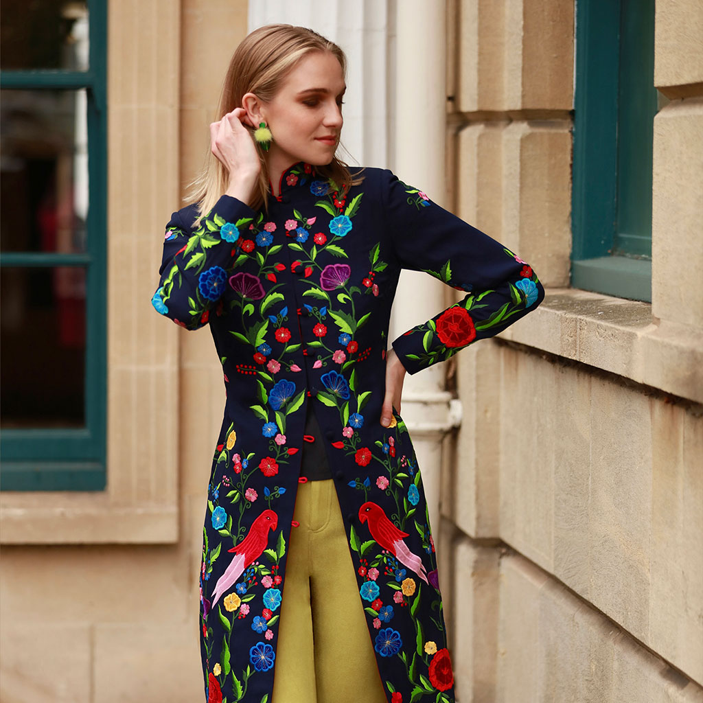 Navy Elysium Embroidered Georgette Nehru Jacket