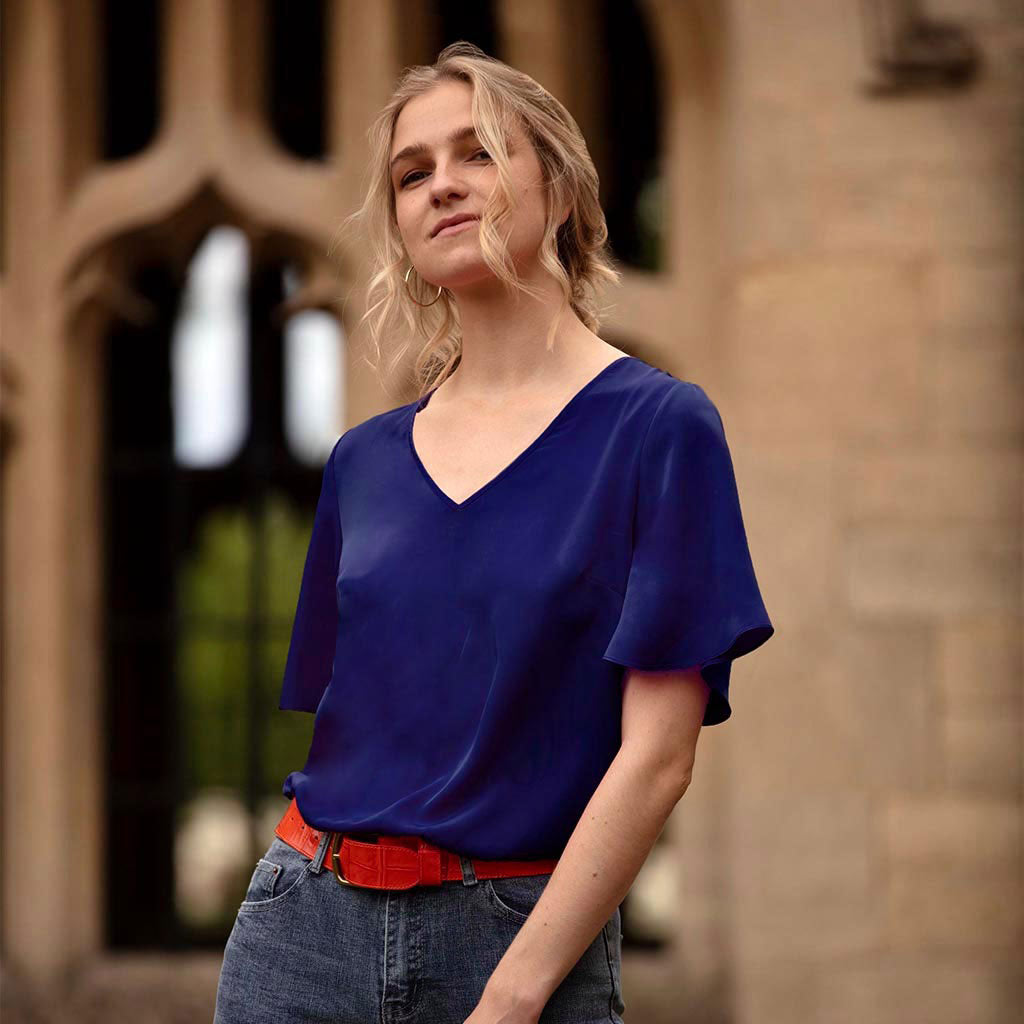 Navy Flare Sleeve Top