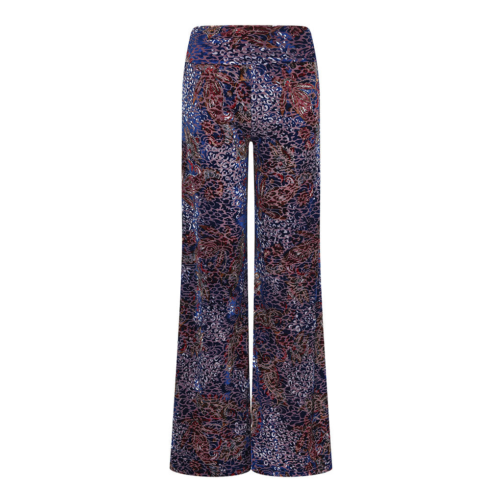 Navy Multi Ripple Devore Velvet Flare Trousers