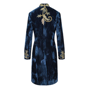 Navy Sovereign Embroidered Velvet Coat
