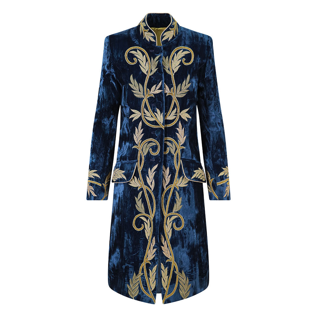 Navy Sovereign Embroidered Velvet Coat