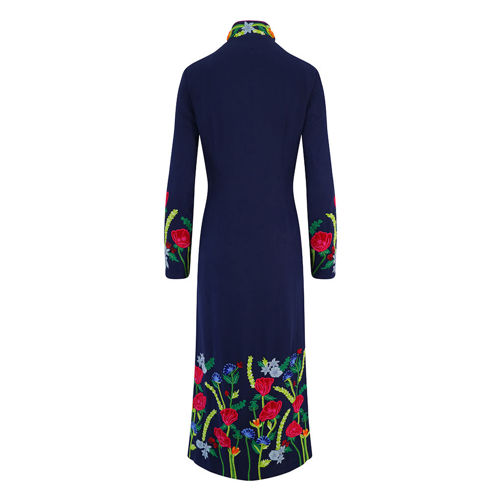 Navy Spring Tide Embroidered Nehru Long Coat