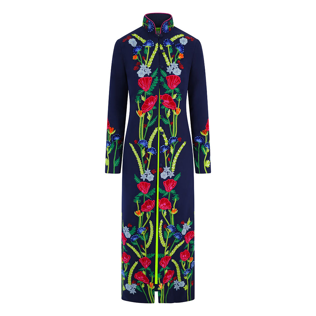 Navy Spring Tide Embroidered Nehru Long Coat
