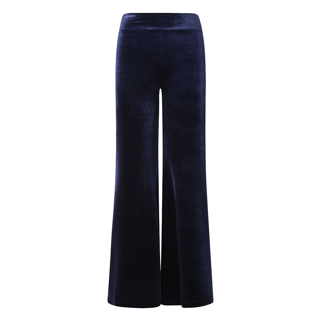 Navy Velvet Wide Flare Trousers