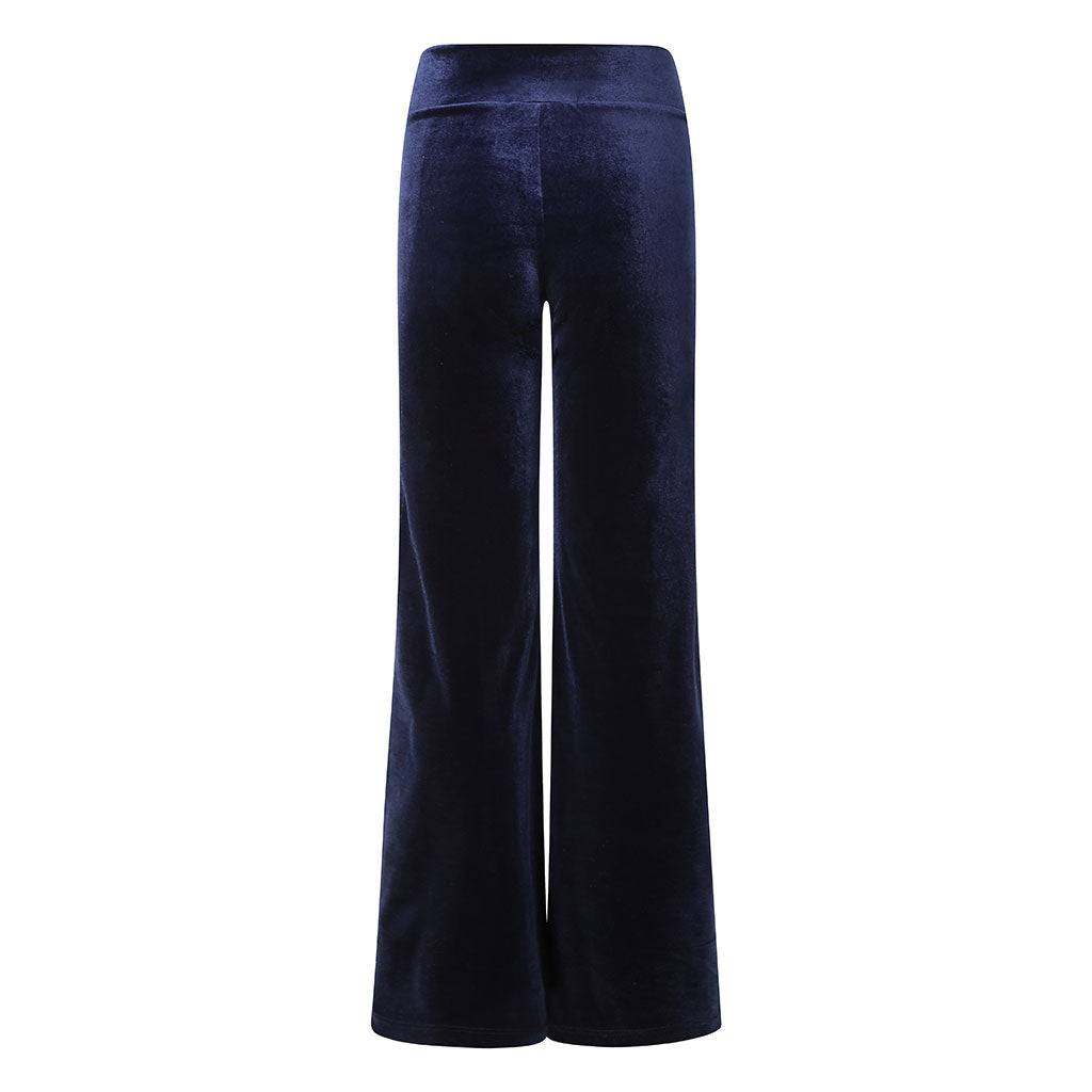Navy Velvet Wide Flare Trousers