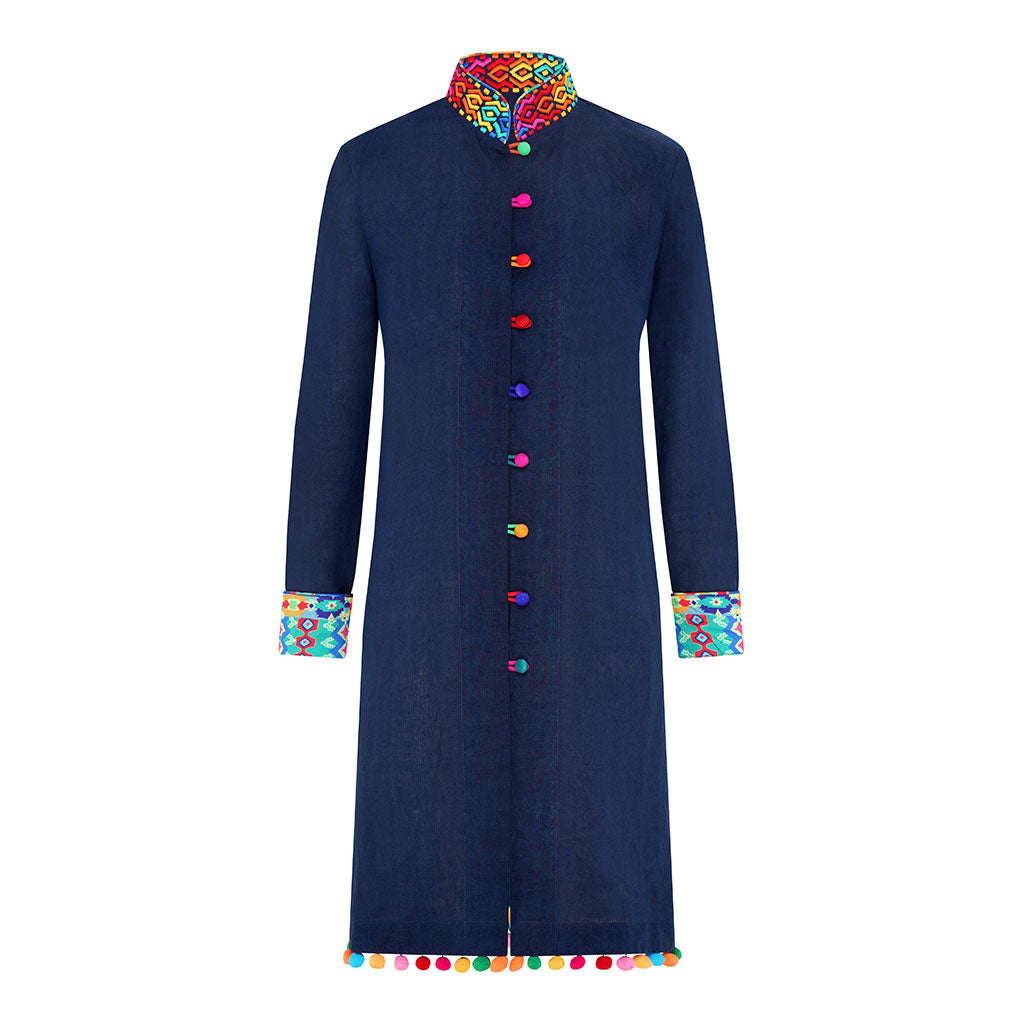 Navy Verdon Linen Nehru Jacket