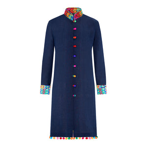 Navy Verdon Linen Nehru Jacket