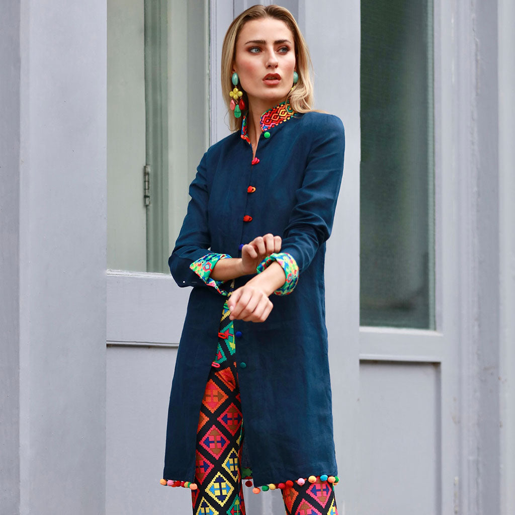 Navy Verdon Linen Nehru Jacket