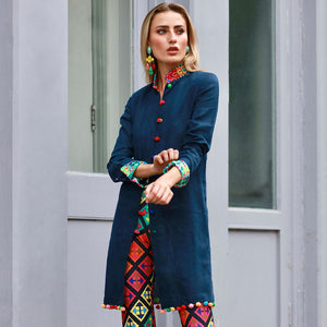 Navy Verdon Linen Nehru Jacket