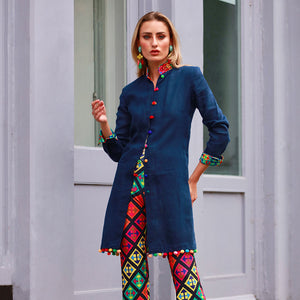 Navy Verdon Linen Nehru Jacket