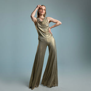 Ophelia Gold Drape Flare Trousers