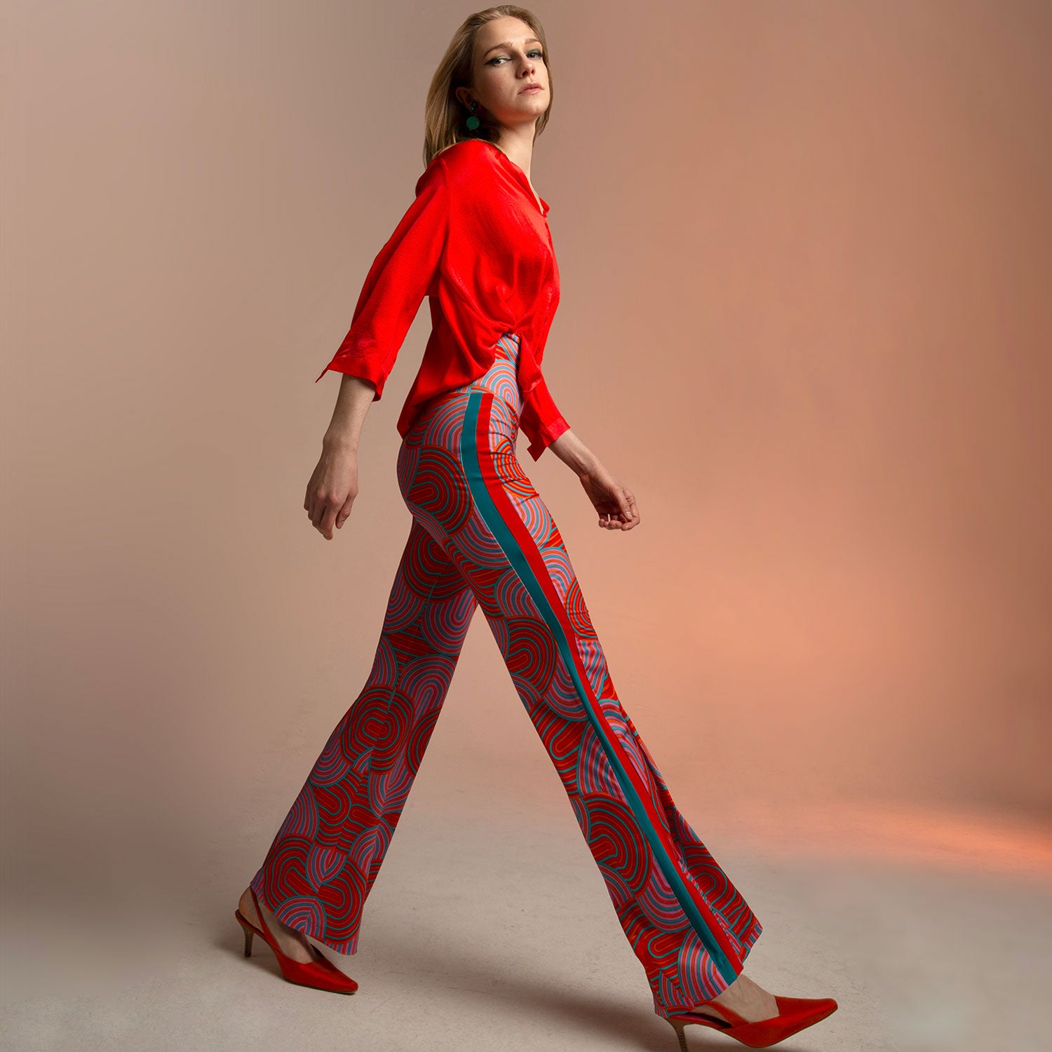 Orange Labyrinth Stretch Flare Trousers