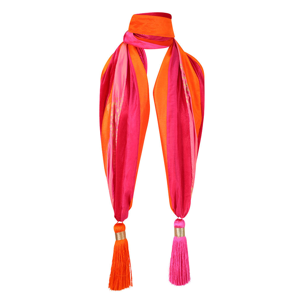 Orange/Pink Silk Mix Tassel Scarf