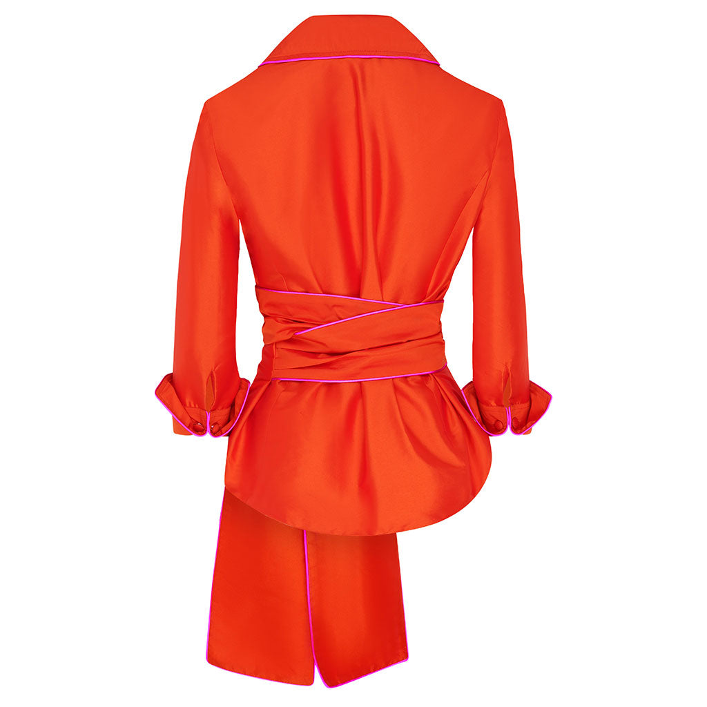 Orange Silk Wrap Blouse