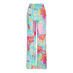 Pastel Paisley Wide Stretch Flare Trousers