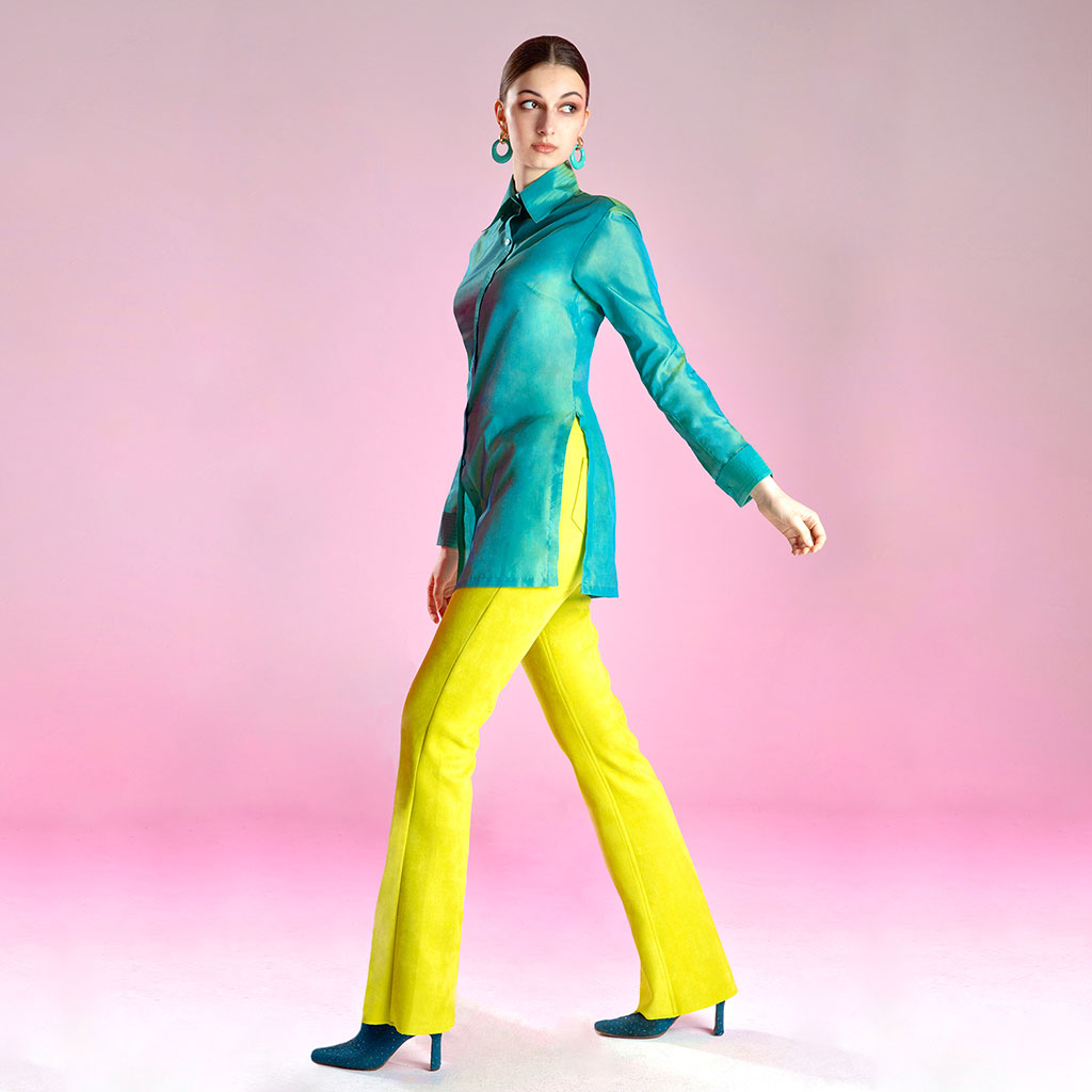 Lime Faux Suede Flare Trousers