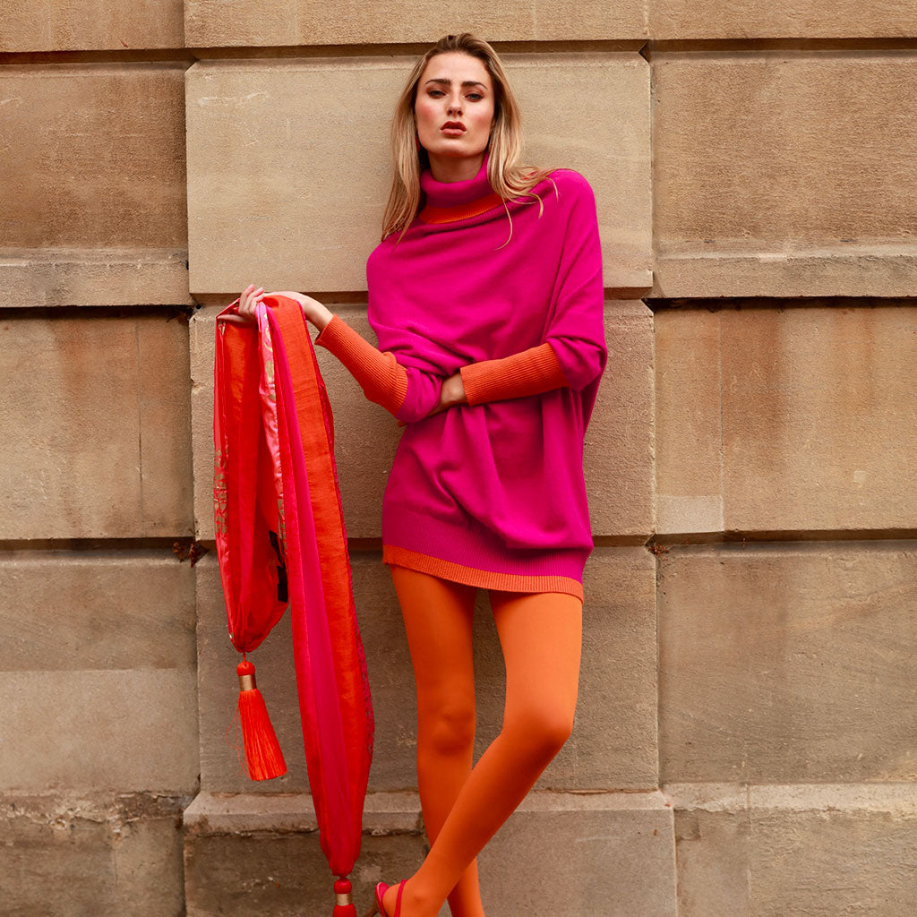 Pink Cashmere Roll Neck Jumper