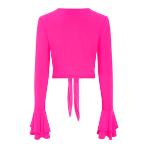 Pink Frill Sleeve Tie Front Top