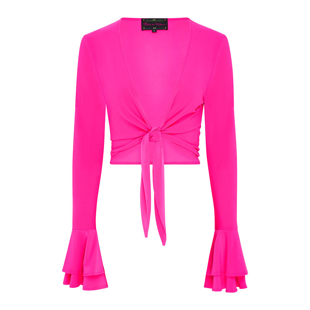 Pink Frill Sleeve Tie Front Top