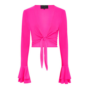 Pink Frill Sleeve Tie Front Top