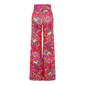 Pink Multi Paisley Wide Stretch Flare Trousers