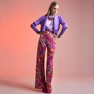 Pink Multi Paisley Wide Stretch Flare Trousers