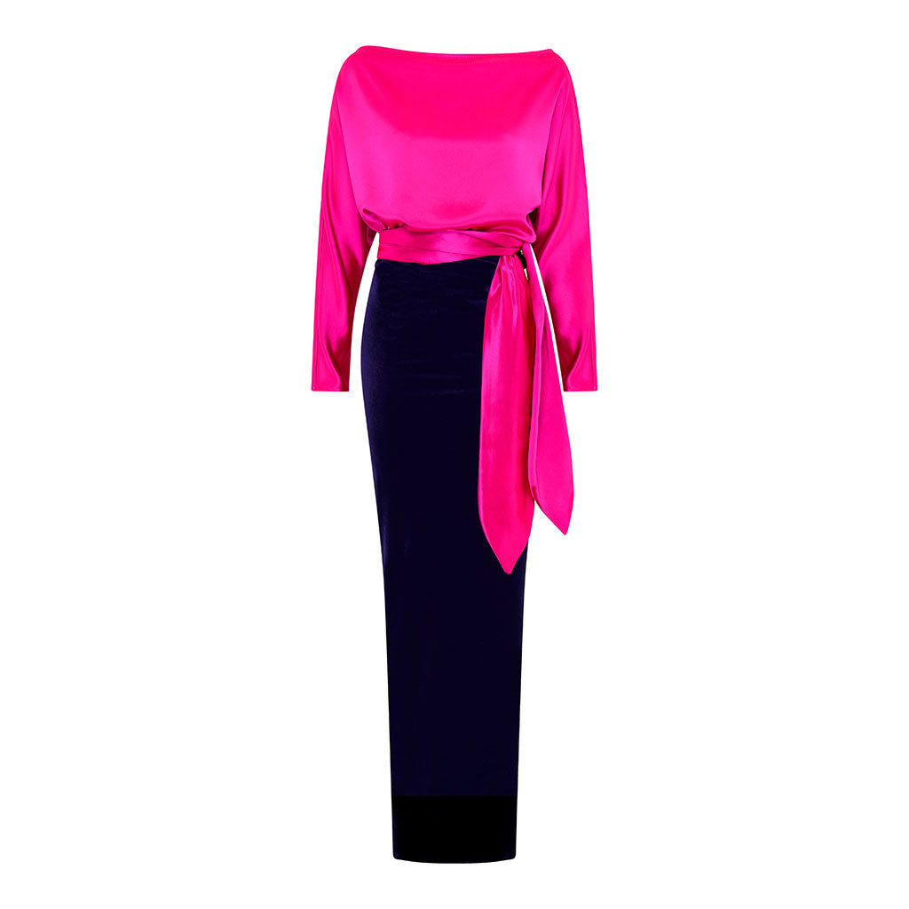 Pink Satin / Navy Velvet Bella Dress