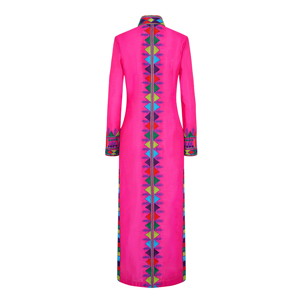 Pink Embroidered Silk Nomad Long Coat