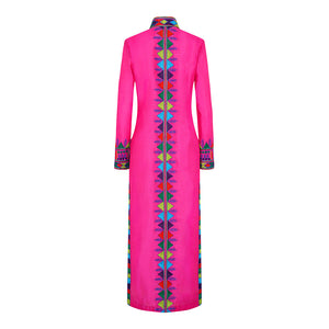 Pink Embroidered Silk Nomad Long Coat
